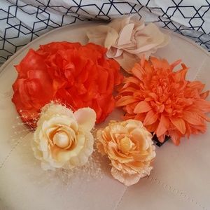 Bundle of 5 Flower Pins / Clips for Hair, Bag, Etc